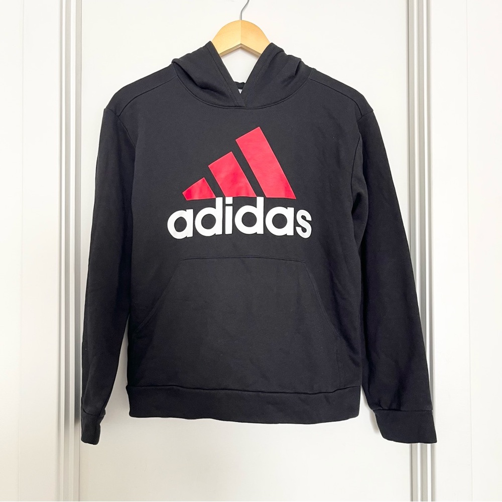 Adidas Women's Logo Hoodie Size L Black Red Retro Athleisure Streetwear Comfy